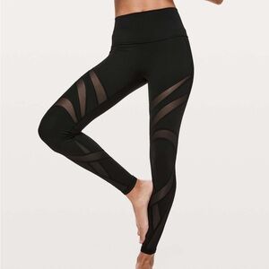 Lululemon rare Black Mesh Panel Leggings luxstream fabric full length multi size